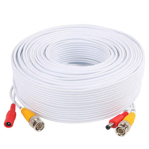 Pre-Made All-in-One BNC Video and Power Siamese Cable with Connector for CCTV Security Camera 60 ft White DIY Cable